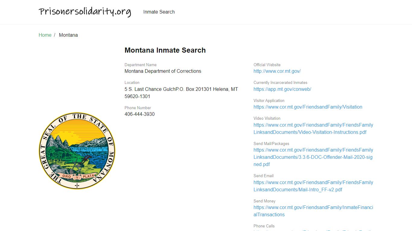 Montana Inmate Search – Montana Department of Corrections ...